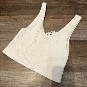 Forever 21 Cream Ribbed Crop Tank Top
